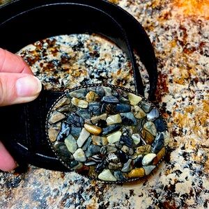 Suede belt with multicolored stone buckle